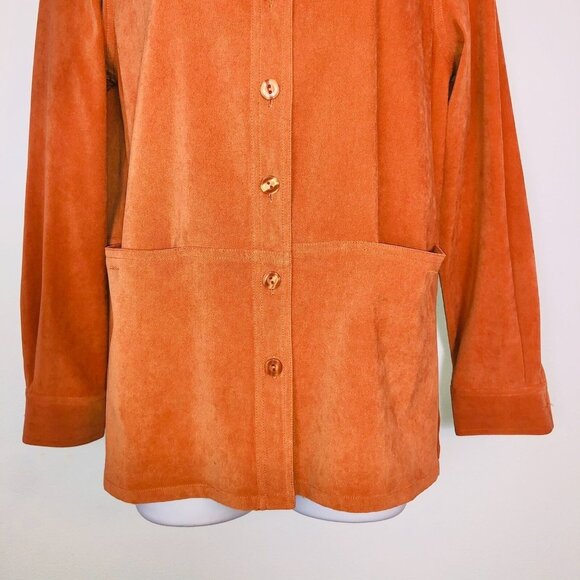 Appleseeds Shacket Barn Jacket Womens 8 Orange Faux Suede Stretch Long Sleeve - Picture 4 of 7